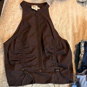 Princess Polly Dark Brown Zip-Up Crop Top